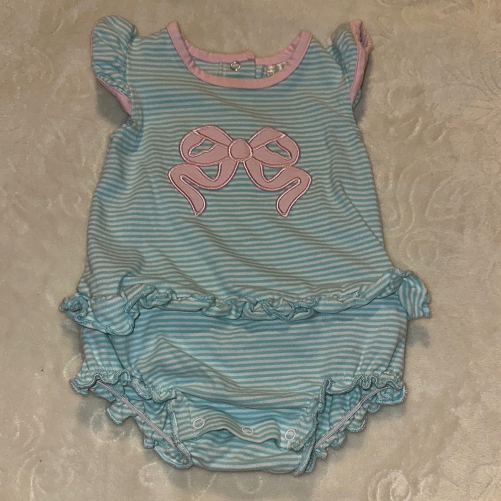 Jumping Jolly Striped Bubble with Bow Applique size 6M